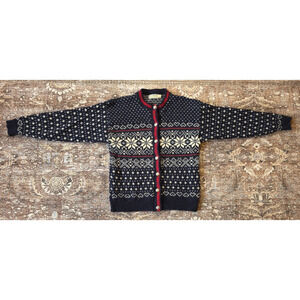 VTG L.L. Bean Women’s Nordic Wool Cardigan Sweater USA Snowflake Knit Large